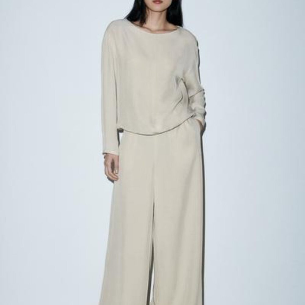 Zara NWT Fluid Satin Effect Pant and Blouse Set Size M